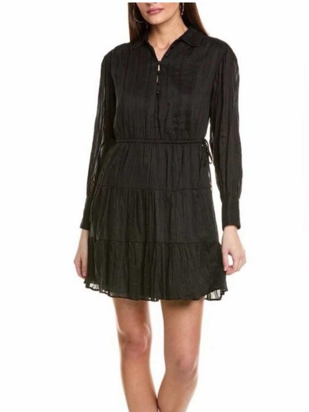 1 State Small Long-Sleeve Tiered Blushing Blooms Dress Black Pockets